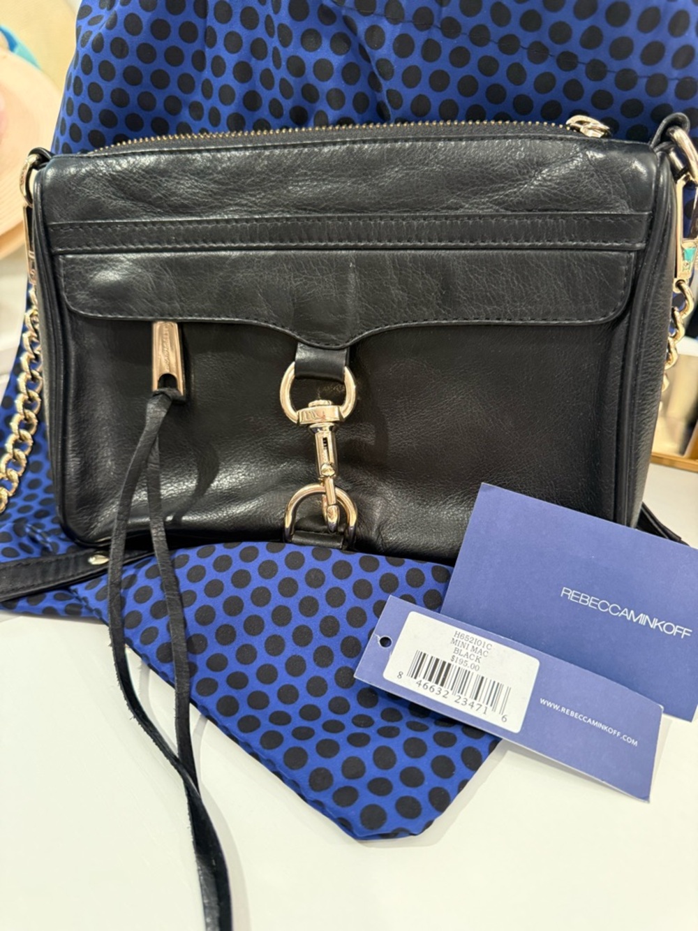 Rebecca Minkoff Black Leather Mini MAC Crossbody with Gold Hardware